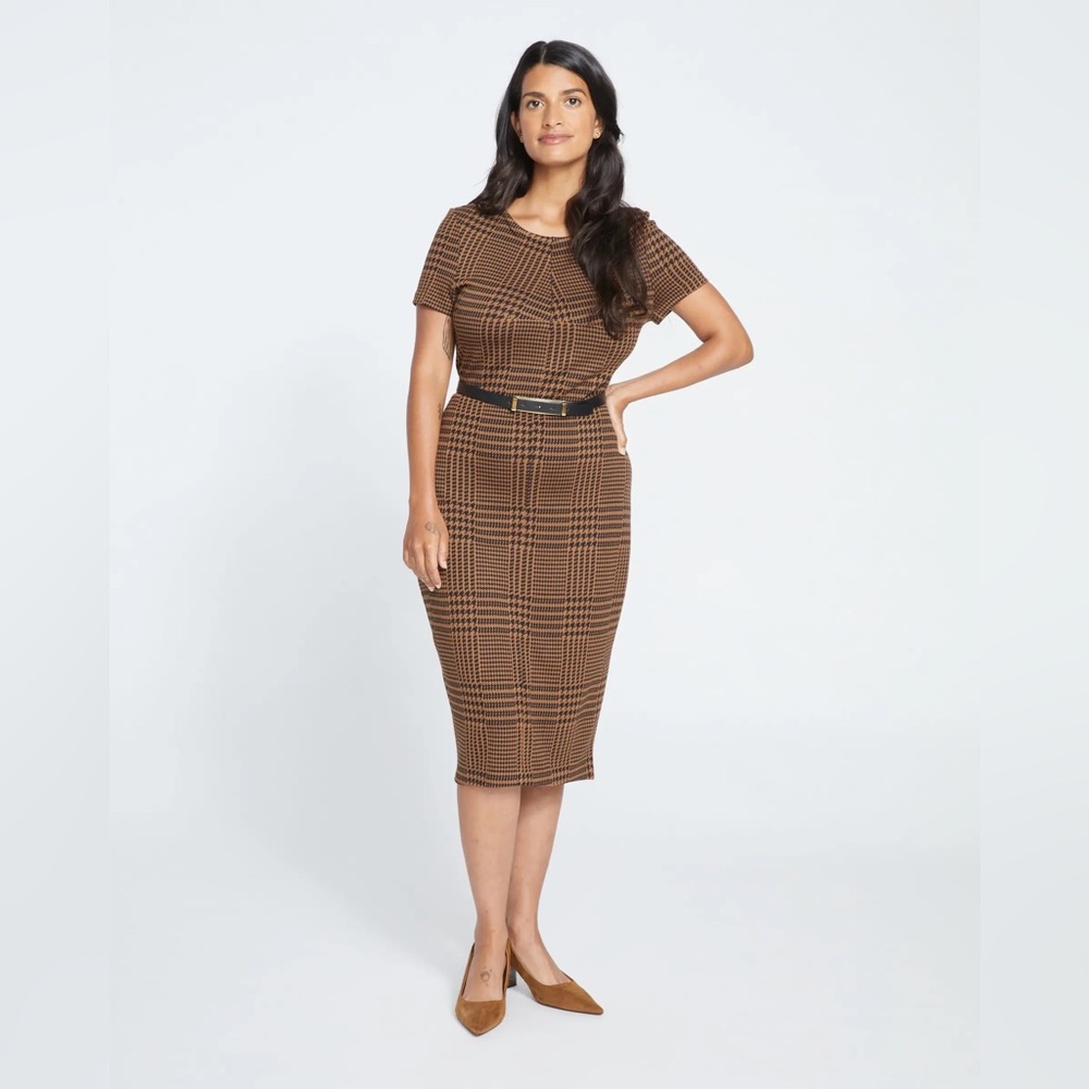 Executive Ponte Dress in Houndstooth Jacquard